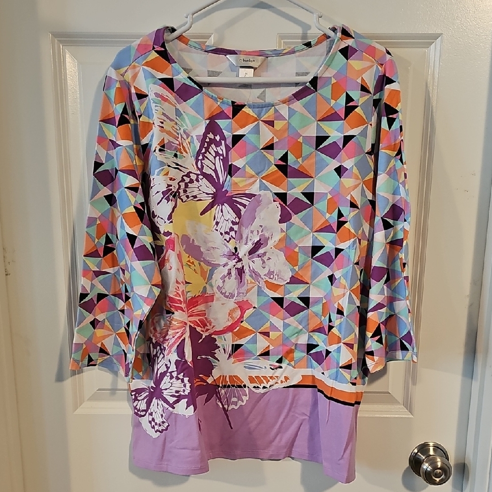 Catherines Multicolor Geometric Butterfly Long Sleeve Top
